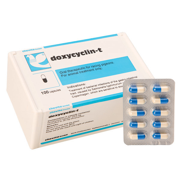 DOXYCYCLIN-T capsules - (treats ornithosis, and gastro-intestinal tract bacterial infections) - (box - 100 capsules)